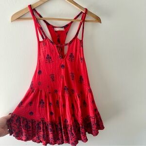 Free People Lattice Back Tank Top Orange and Blue Size XS